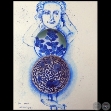 No Oigo - Serie AZUL dibujo sobre papel de Ricardo Migliorisi - Año: 2018